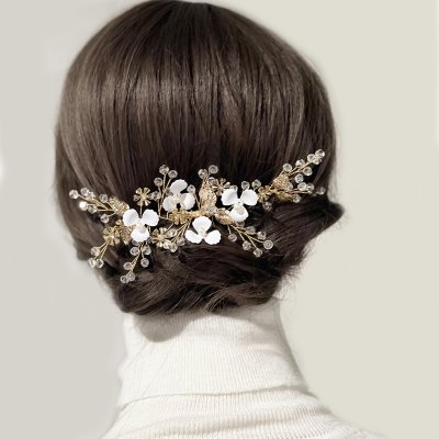 Bride Wedding Handmade Pearl And Alloy Gold Leaf Hair Comb